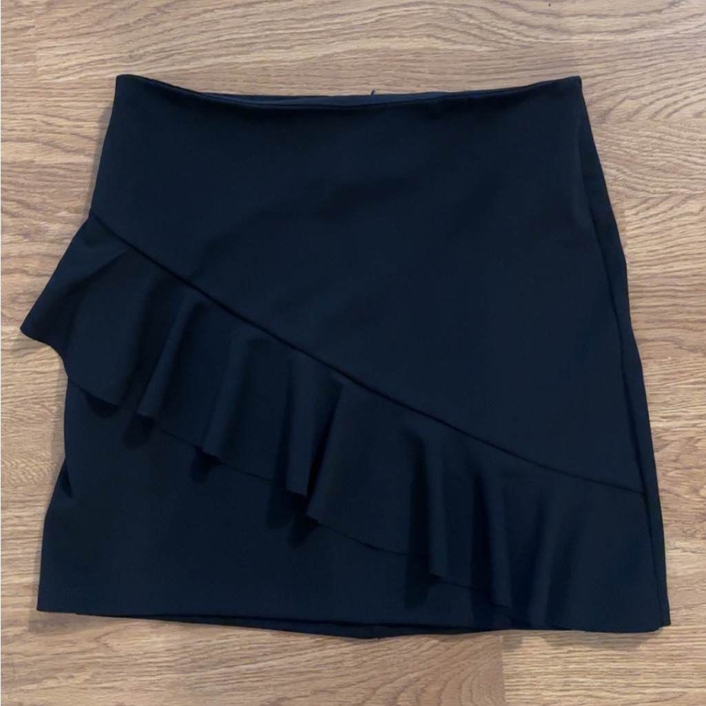 Black Pencil Skirt With Asymmetrical Ruffle Detail